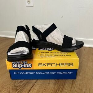 NWT Skechers‎ Hands Free Slip Ons Ultra Flex 30 Feelin Pretty Black Sandals 11